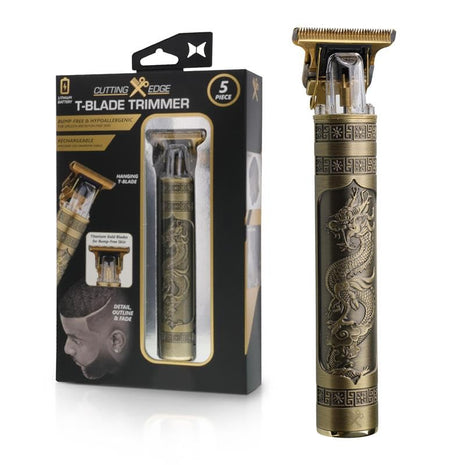 T-Blade Beard Trimmer for Men with Ergonomic Dragon Handle, Zero-Gapped, 4 Guide Combs