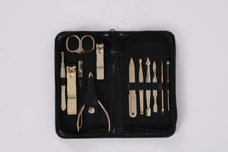 Travel Grooming Essentials – Gold Steel Toolset + Full-Zip Hard Shell Case
