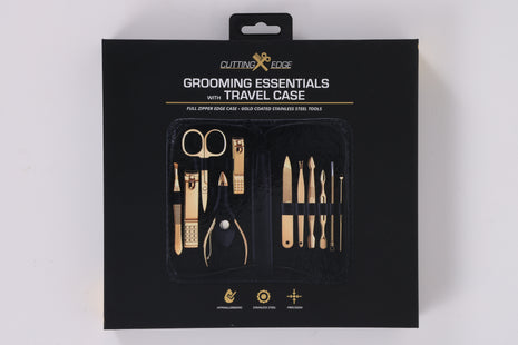 Travel Grooming Essentials – Gold Steel Toolset + Full-Zip Hard Shell Case
