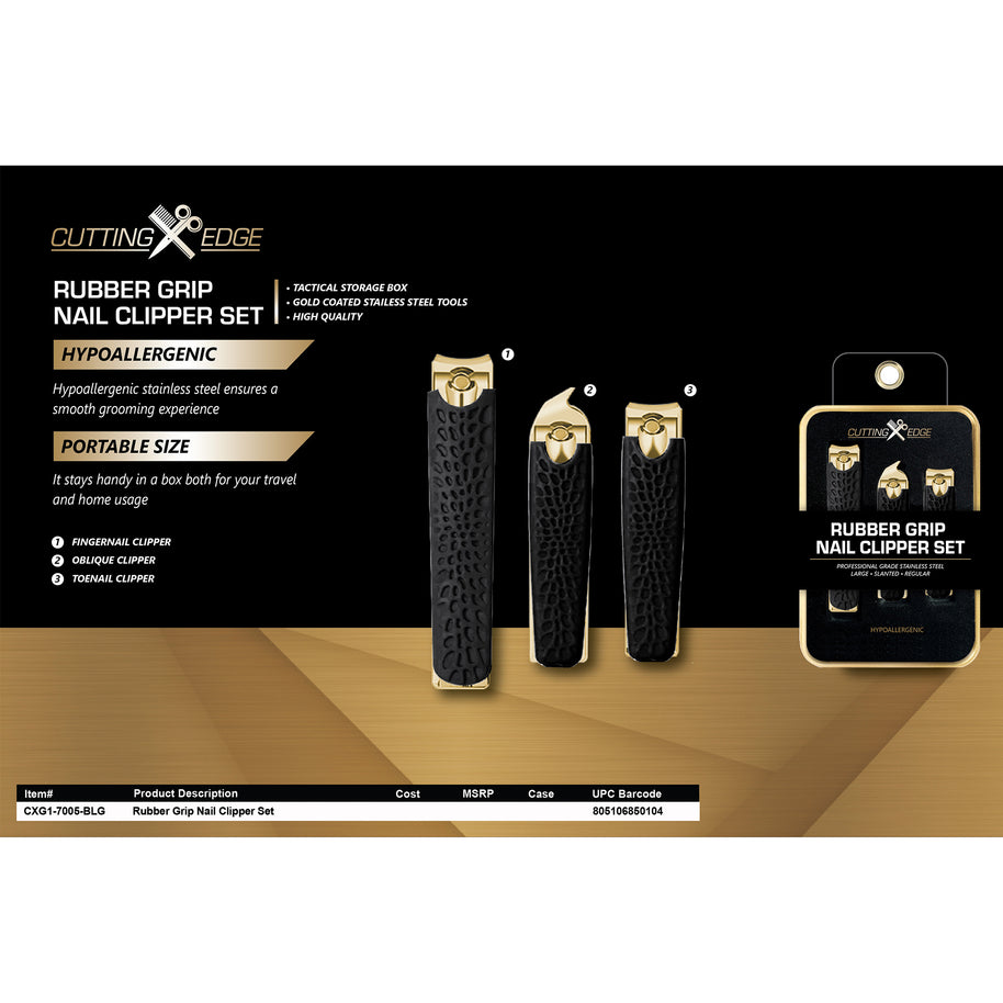 3-Piece Nail Clipper Set – Gold-Coated Stainless Steel with Non-Slip Rubber Grip & Tactical Storage Case
