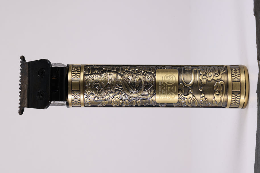 Kyoto Rechargeable LCD Trimmer – Professional Hair & Beard Detailer – 120 Minute Battery – Gold Dragon Embossed Metal Body