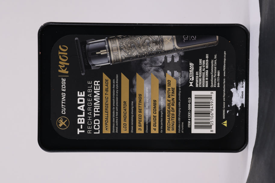 Kyoto Rechargeable LCD Trimmer – Professional Hair & Beard Detailer – 120 Minute Battery – Gold Dragon Embossed Metal Body