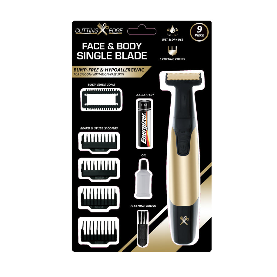 Face & Body Single Blade Trimmer – Wet/Dry Hybrid Shaver & Groomer with 5 Attachment Combs