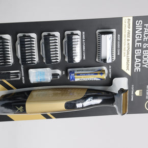 Face & Body Single Blade Trimmer – Wet/Dry Hybrid Shaver & Groomer with 5 Attachment Combs