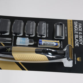 Face & Body Single Blade Trimmer – Wet/Dry Hybrid Shaver & Groomer with 5 Attachment Combs