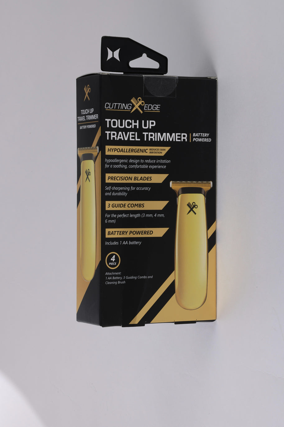 Hypoallergenic Battery-Powered T-Blade Beard Trimmer for Men with 3 Guide Combs, Gold