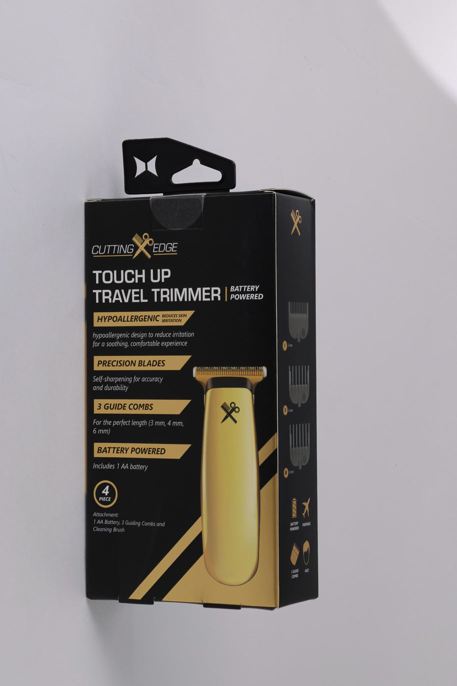 Hypoallergenic Battery-Powered T-Blade Beard Trimmer for Men with 3 Guide Combs, Gold