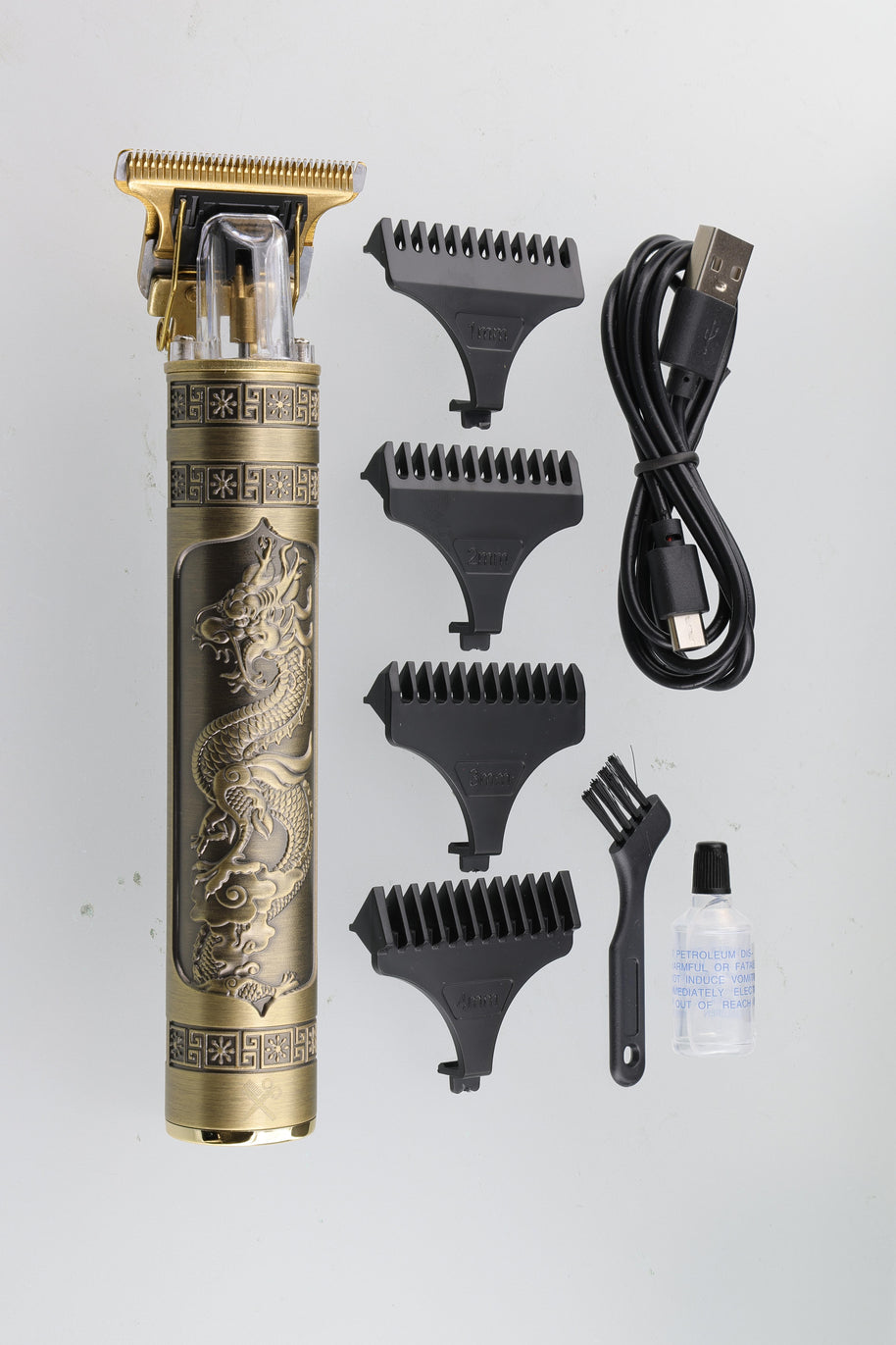T-Blade Beard Trimmer for Men with Ergonomic Dragon Handle, Zero-Gapped, 4 Guide Combs