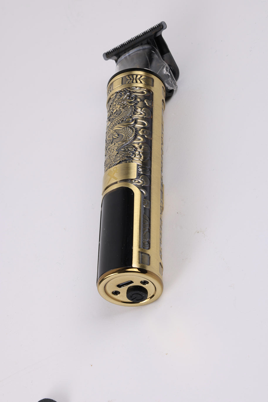 Kyoto Rechargeable LCD Trimmer – Professional Hair & Beard Detailer – 120 Minute Battery – Gold Dragon Embossed Metal Body